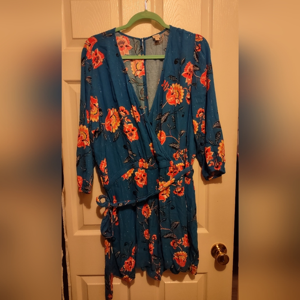 Floral Wrap Romper in Teal